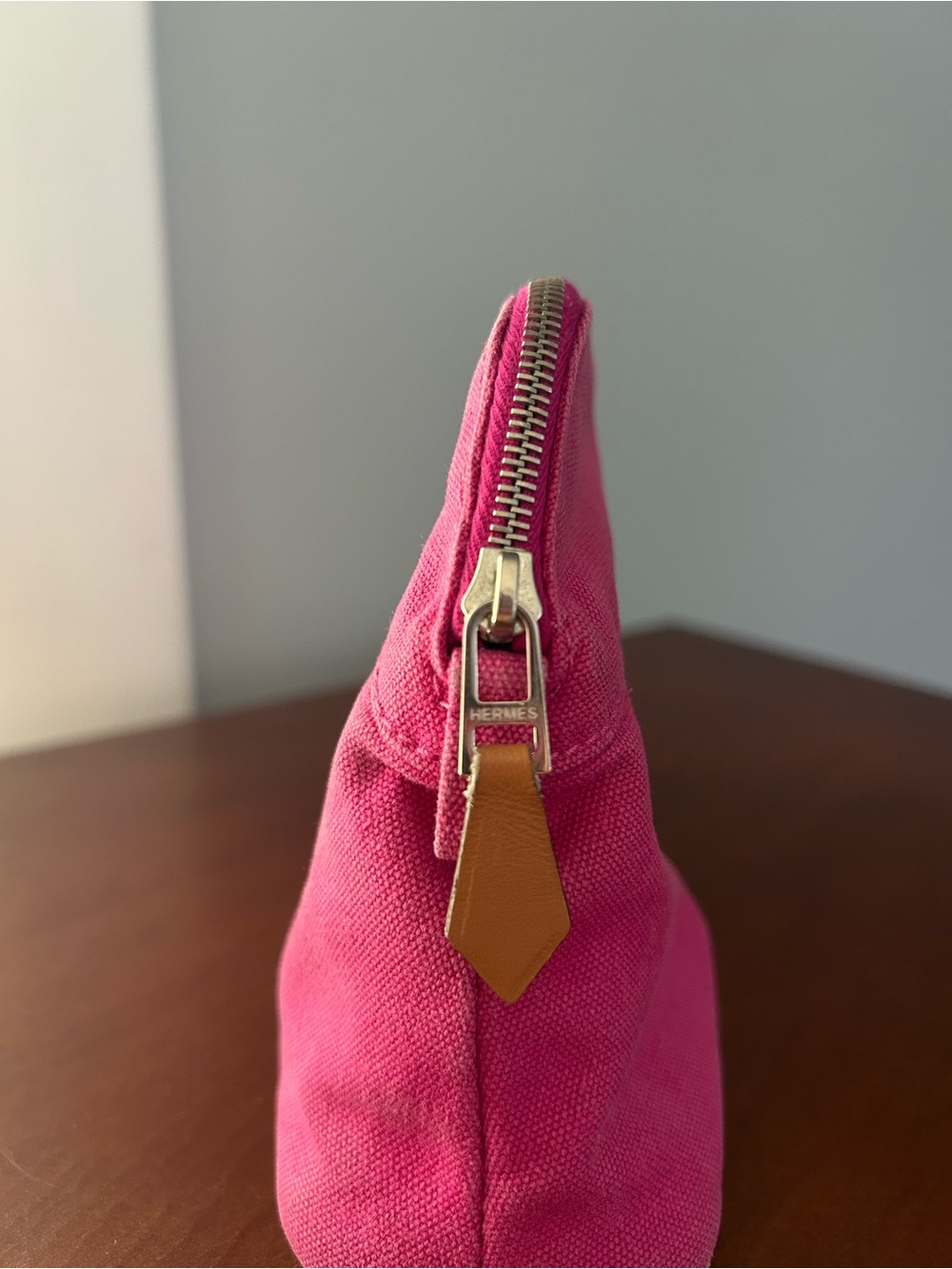 Hermes Hot Pink Canvas Cosmetic Case with Zip - Picture 2 of 9